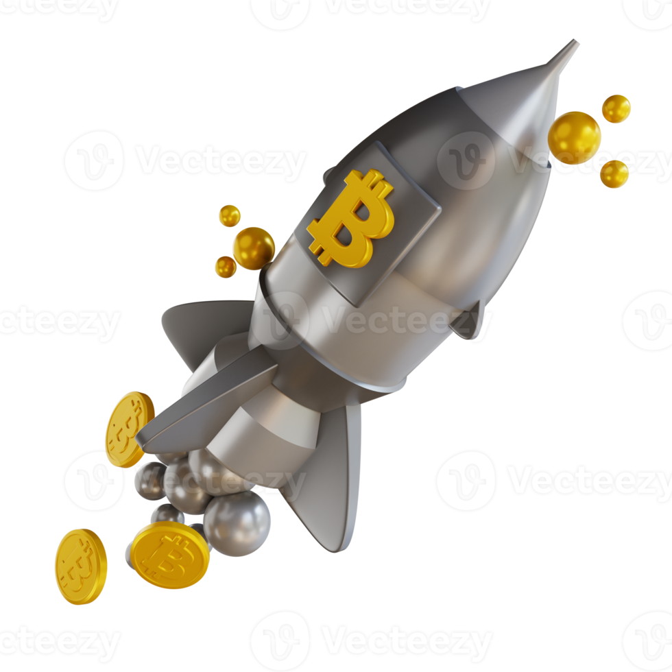 3D-illustration starta raket bitcoin png