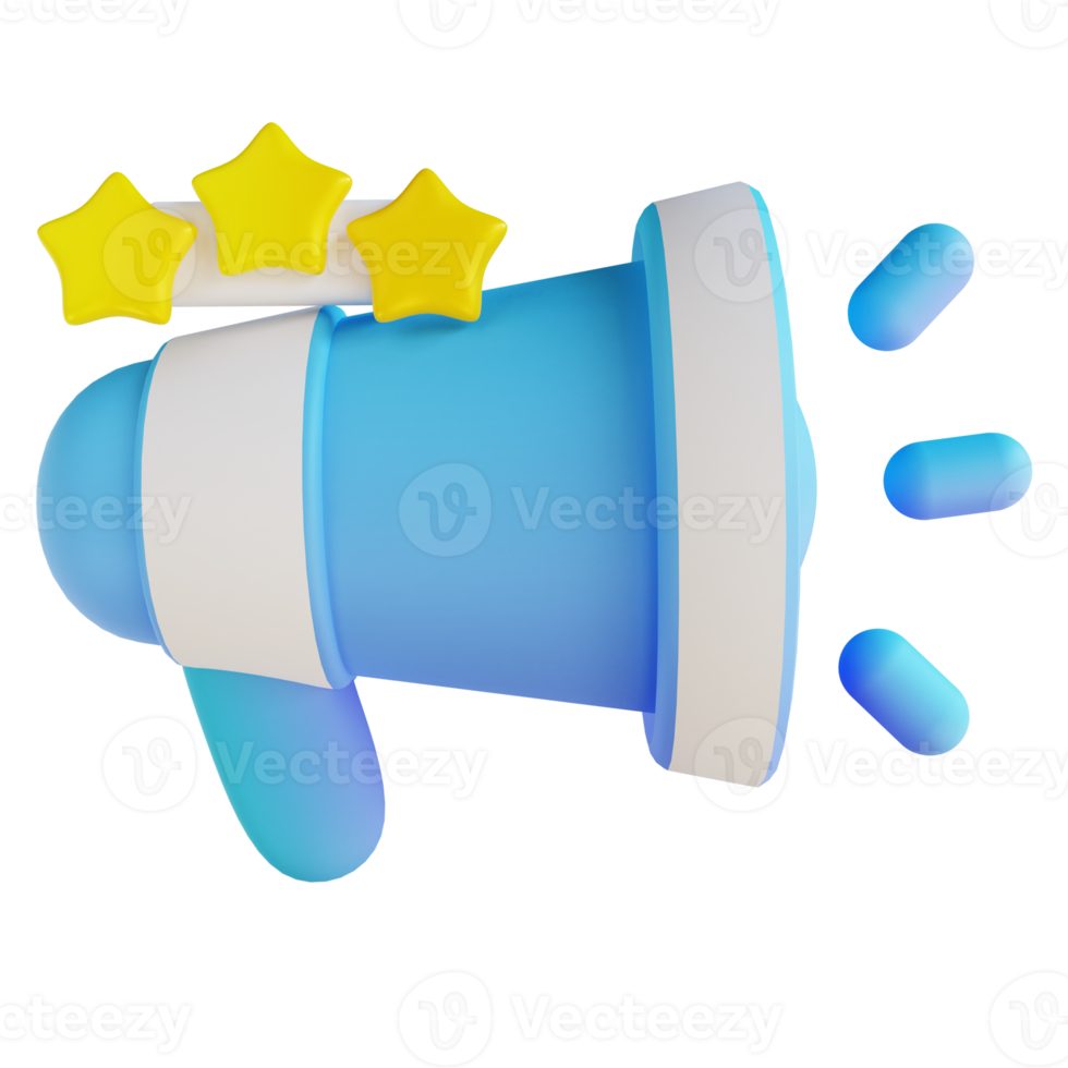 3D illustration megaphone and star png