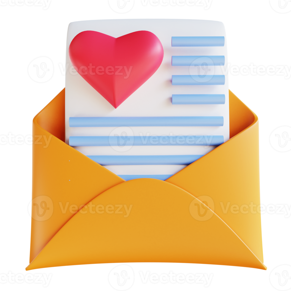 3D illustration love letter suitable for valentine's day png