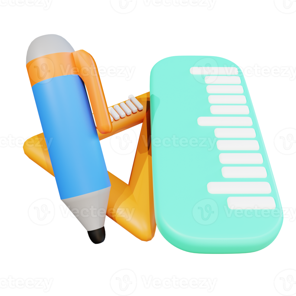 3D illustration  pencil and ruler for education png