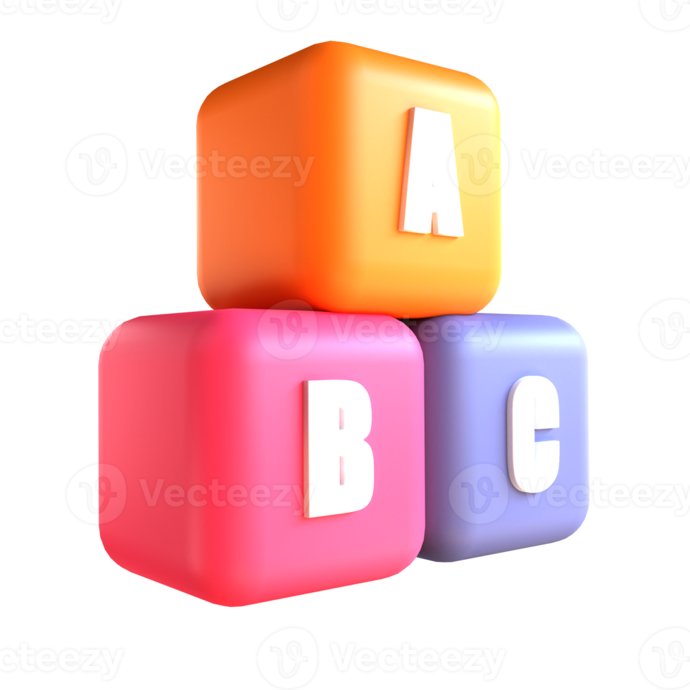 3D icon Cube A B C for education png