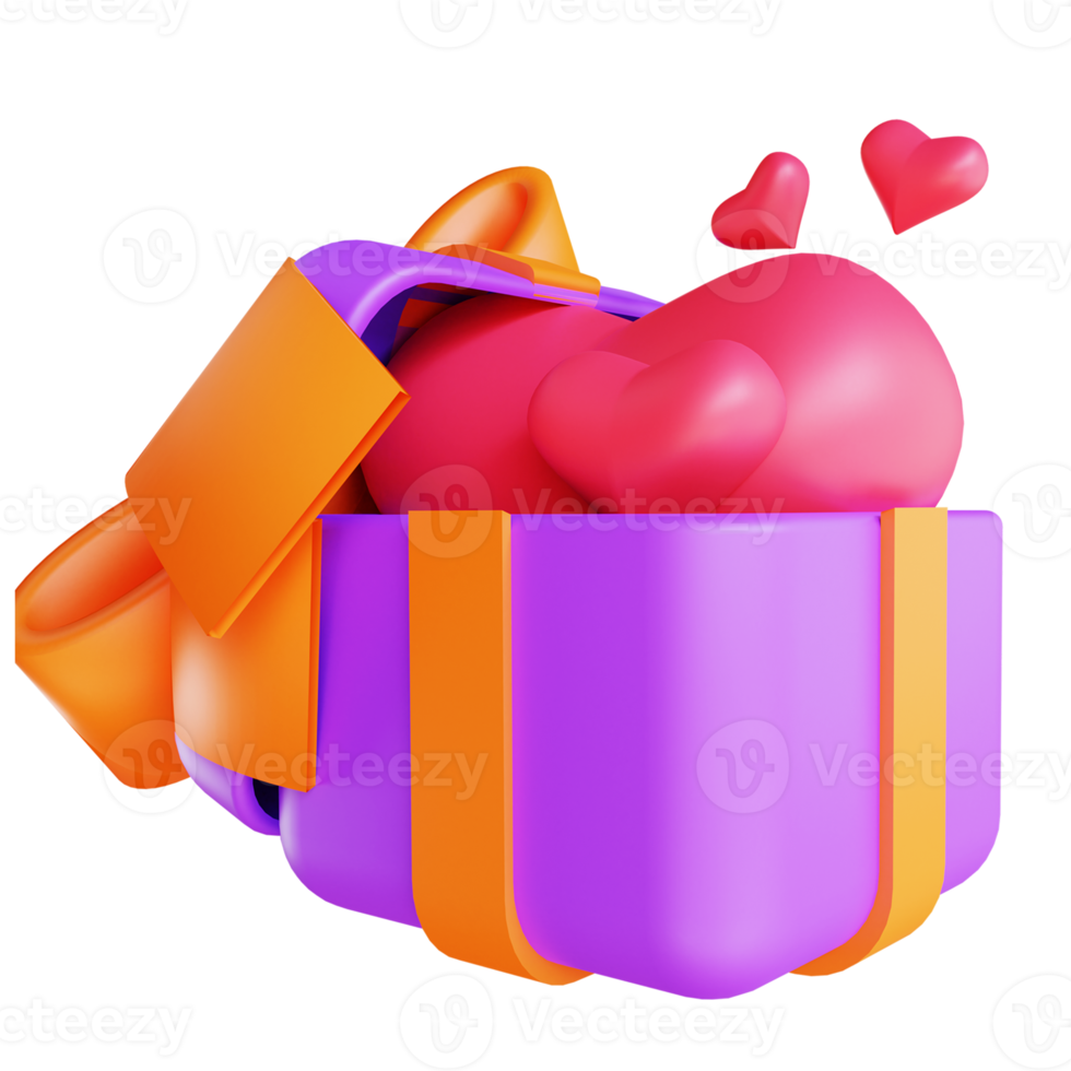 3D illustration gift box and love icon 2 suitable for valentine's day png