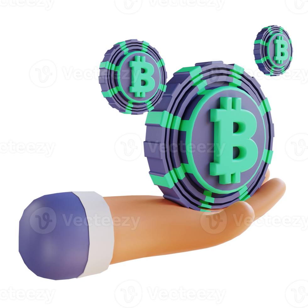 3d illustration bitcoin et hand 5 adapté à la crypto-monnaie png