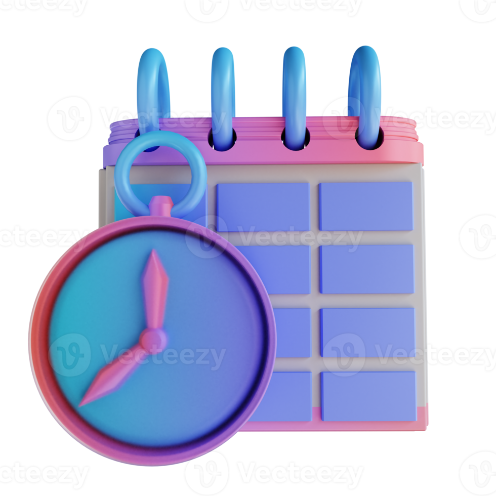 Calendrier et horloge de calendrier coloré illustration 3d png