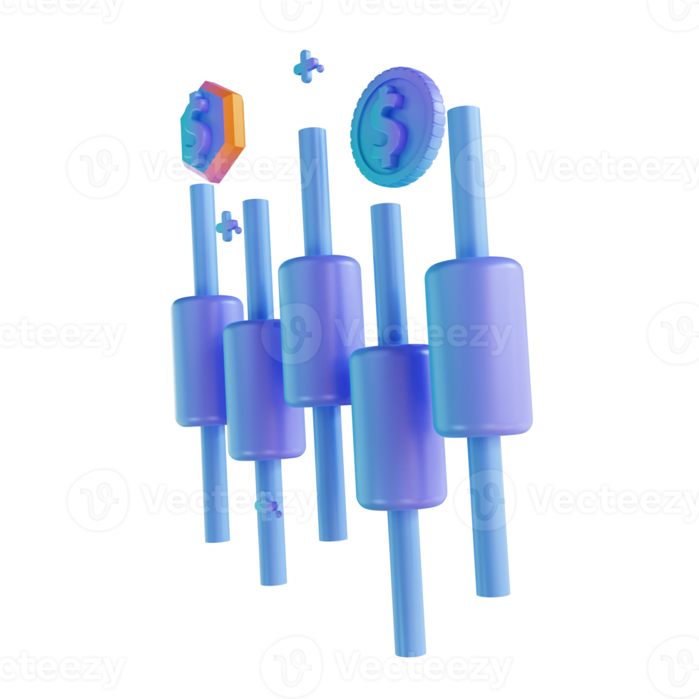 3D illustration colorful money candlestick chart png