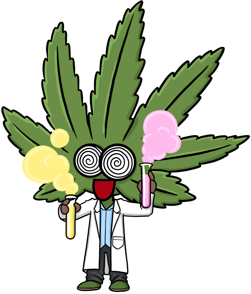 scienziato del personaggio della marijuana di cannabis simpatico cartone animato png