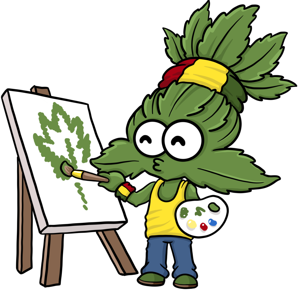 Cute cartoon cannabis marijuana character artist png