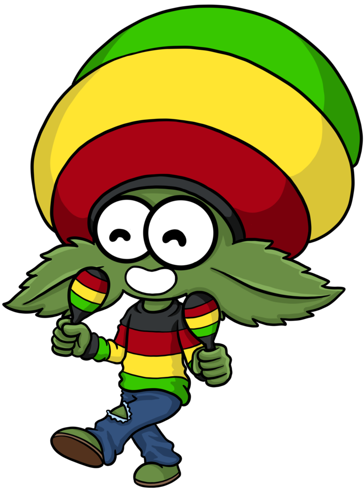 musicista di personaggio di marijuana di cannabis simpatico cartone animato png