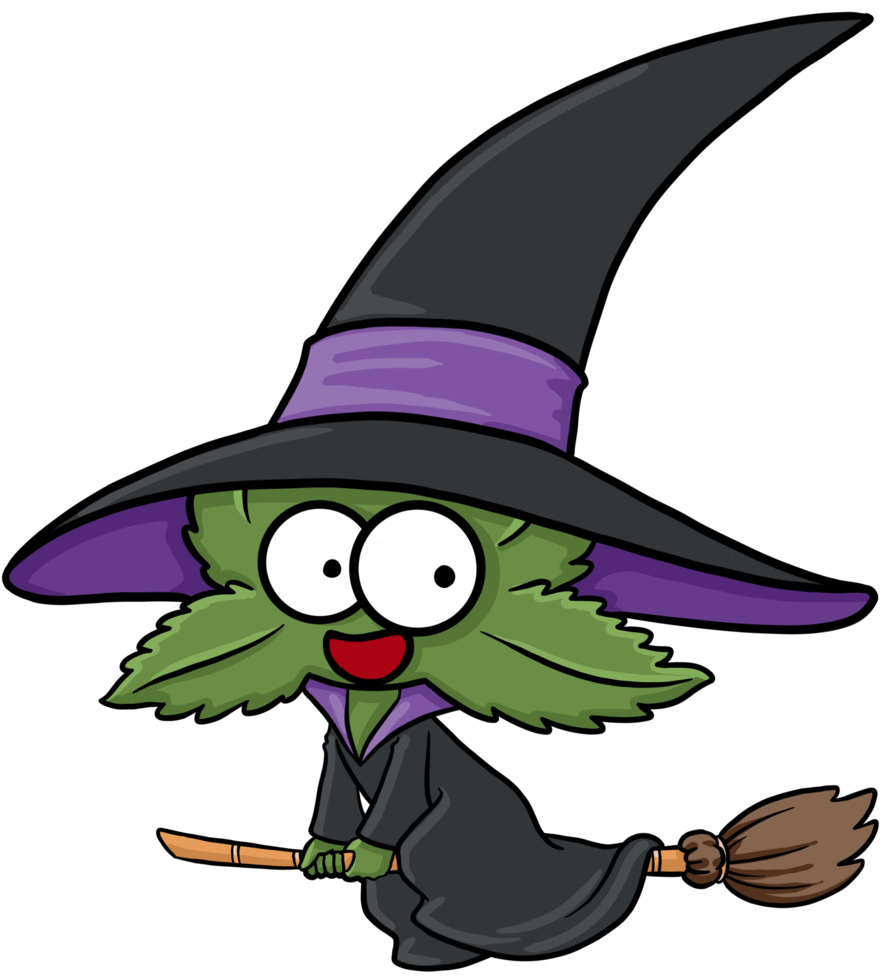 Cute cannabis and marijuana halloween character witch png