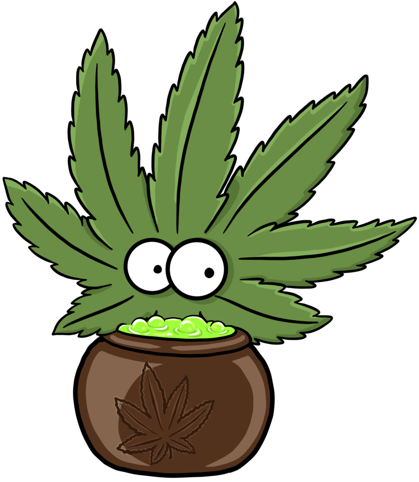 Cute cannabis and marijuana halloween character pot of poison png