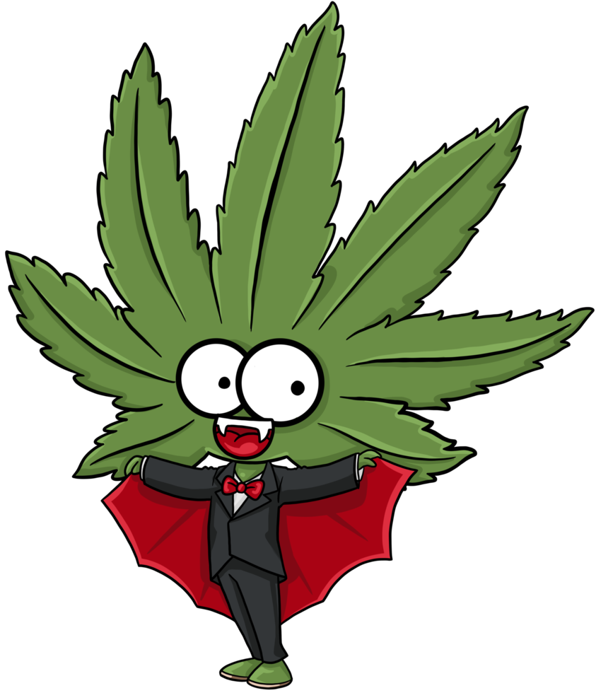 Cute cannabis and marijuana halloween character vampire png