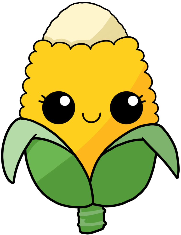 bonito e sorriso personagem colorido de frutas dos desenhos animados milho doce png