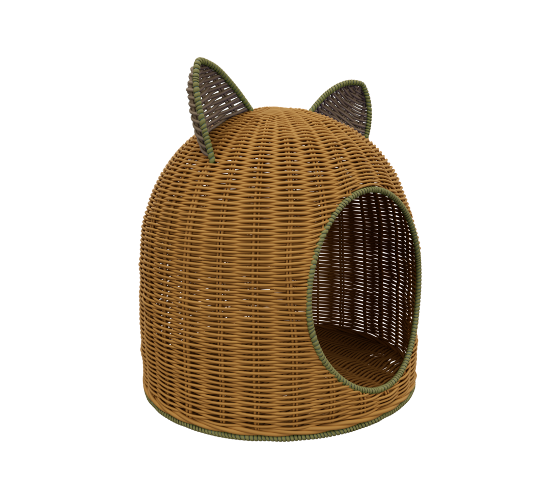 illustration 3d minimale de la maison de chat en osier png