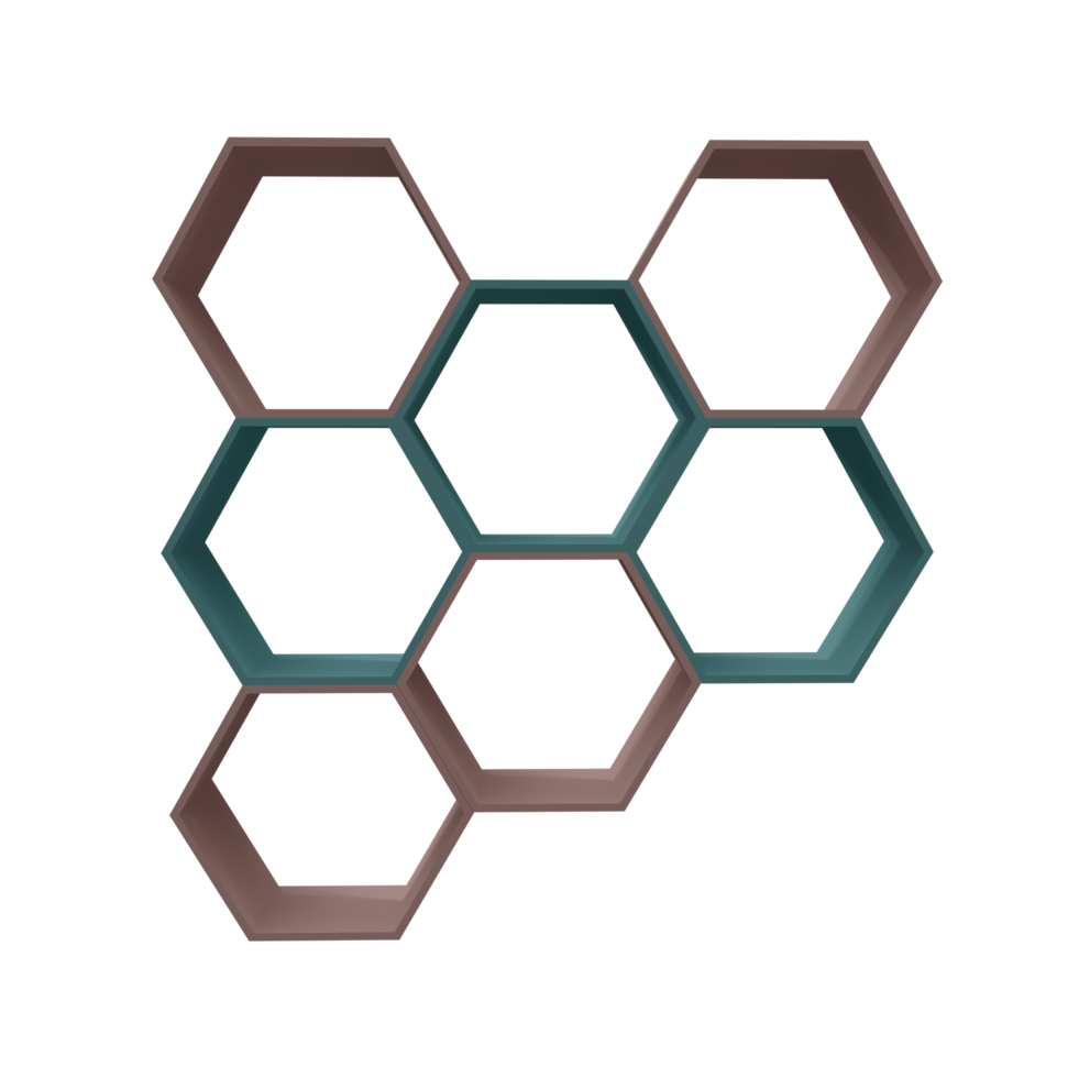 ilustración 3d mínima de estante hexagonal colorido png