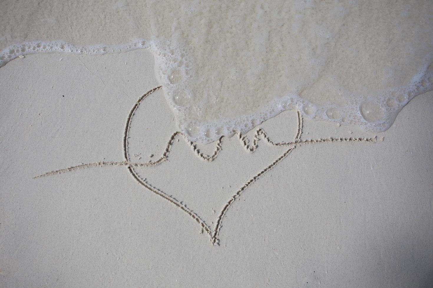 hearts drawn on the sand of a beach photo