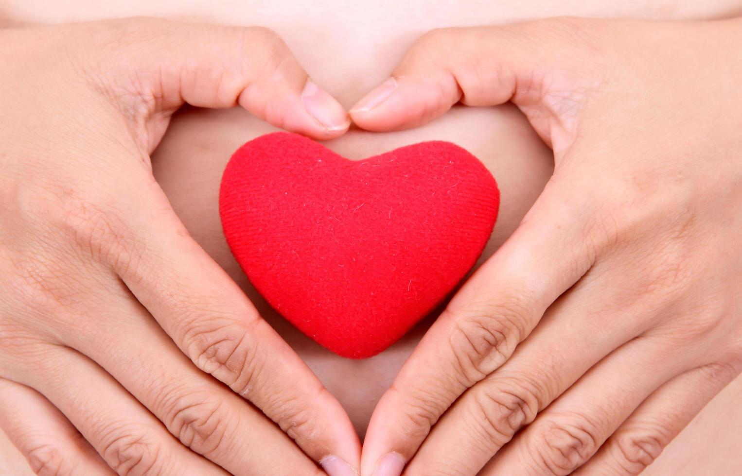 Female hands with red heart photo
