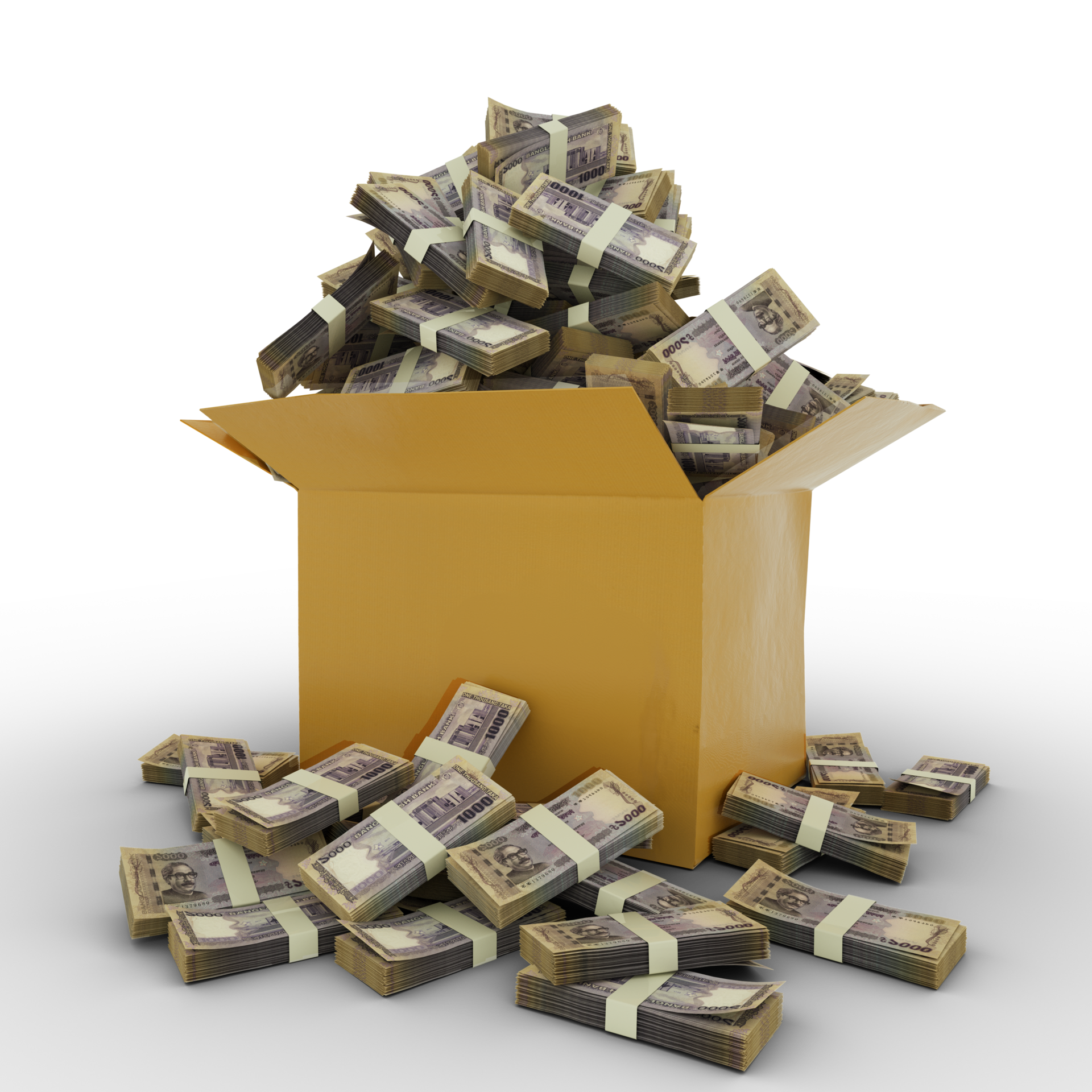 Free 3d rendering of cardboard box full of 1000 Bangladeshi taka notes isolated on transparent background, png transparency 9585577 PNG with Transparent Background Free 3d rendering of cardboard box full of 1000 Bangladeshi taka notes isolated on transparent background, png transparency 9585577 PNG with Transparent Background