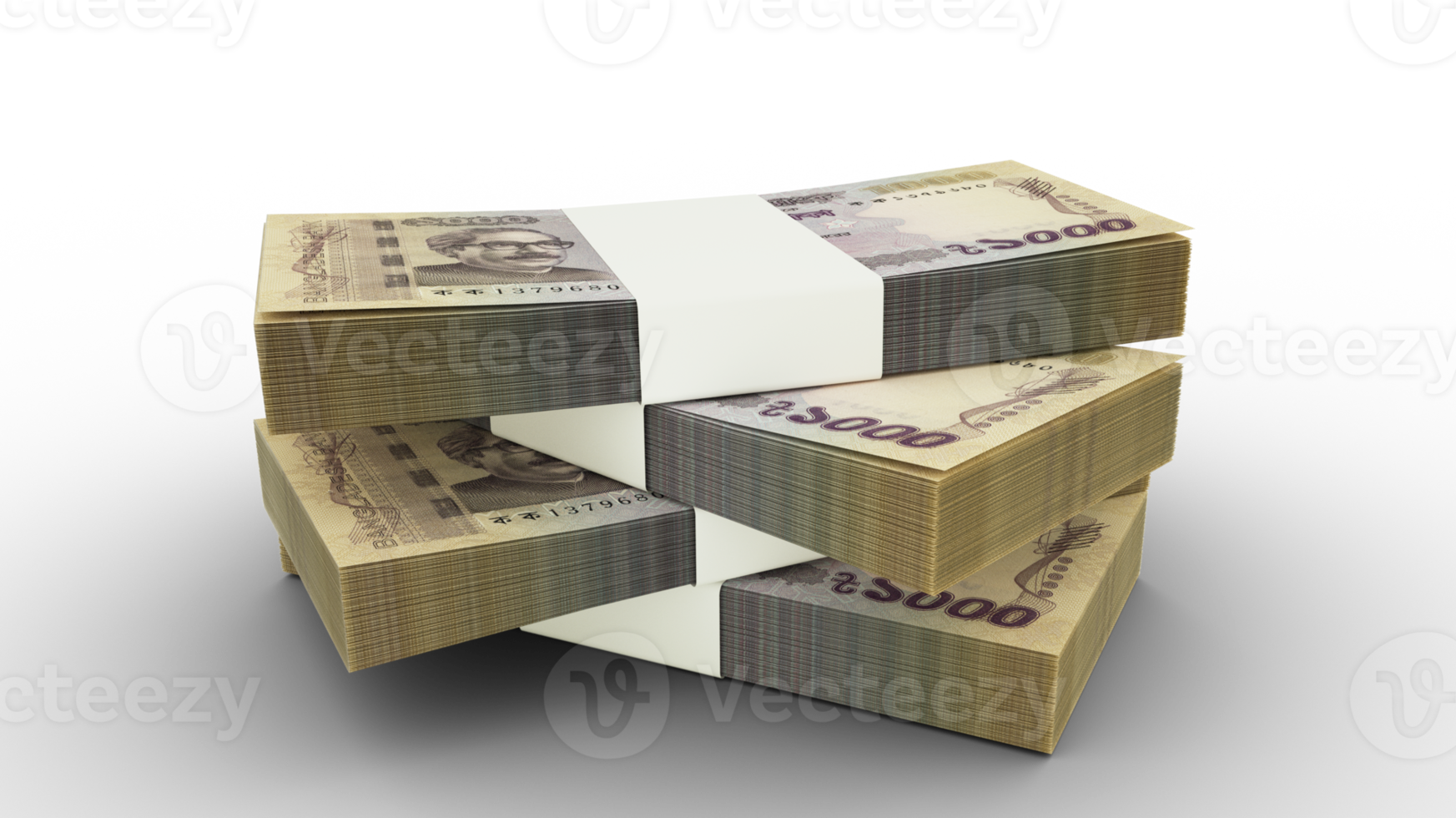 3d rendering of Stack of 1000 Bangladeshi taka notes. Few bundles of Bangladeshi currency isolated on transparent background, png transparency