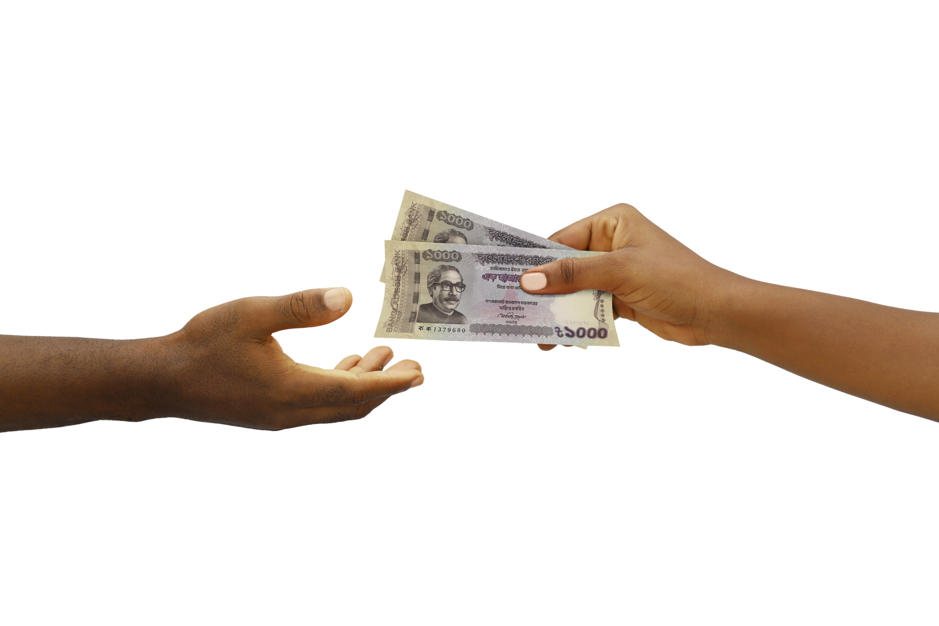 Free Hand giving 1000 Bangladeshi taka notes to another hand isolated on  transparent background, png transparency Hand receiving money 9585582 PNG  with Transparent Background
