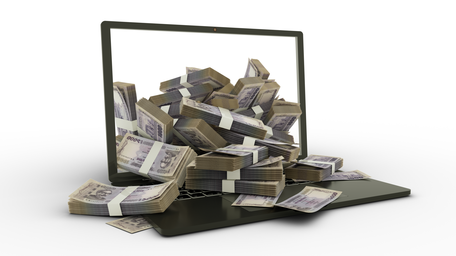 Free Bangladeshi taka notes coming out of a Laptop monitor isolated on white background. stacks of notes inside a laptop. money from laptop isolated on transparent background, png transparency 9585589 PNG with Free Bangladeshi taka notes coming out of a Laptop monitor isolated on white background. stacks of notes inside a laptop. money from laptop isolated on transparent background, png transparency 9585589 PNG with