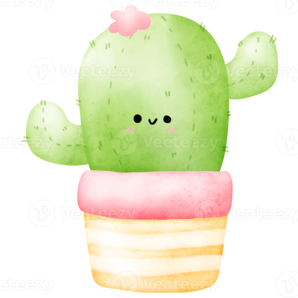 Watercolor Cactus in pot png