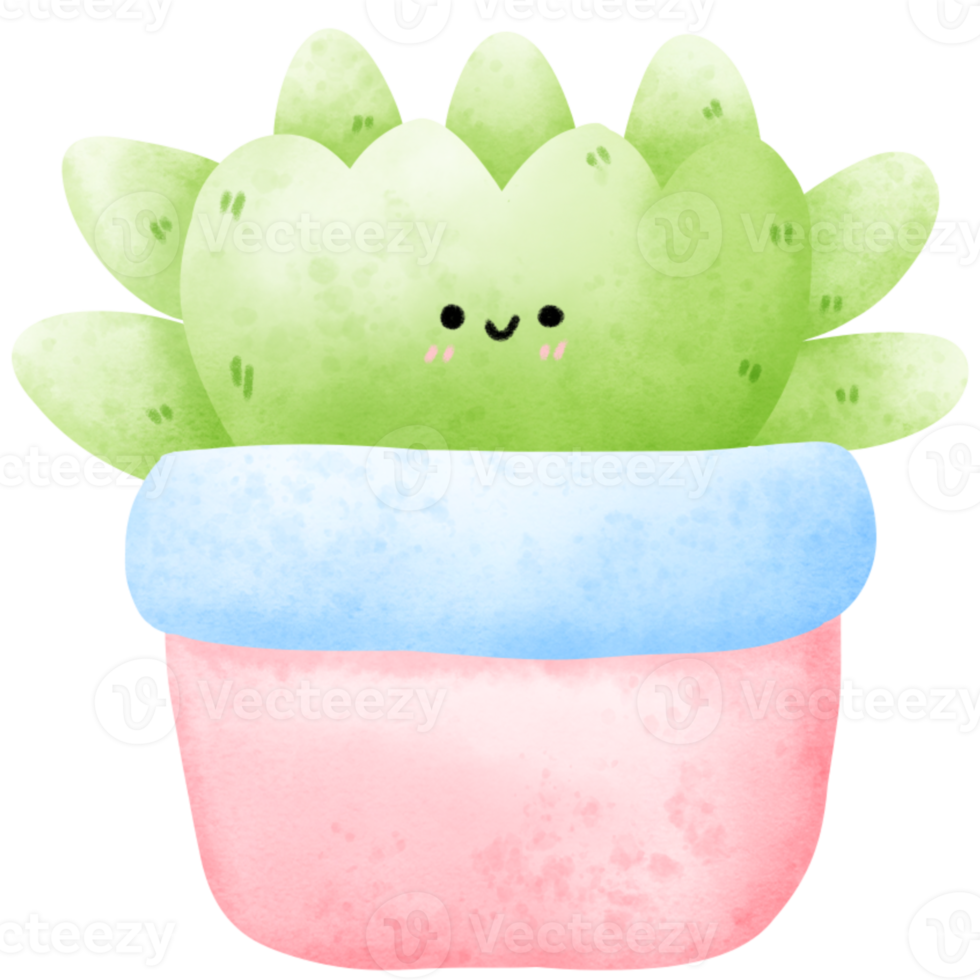 cactus acuarela en maceta png