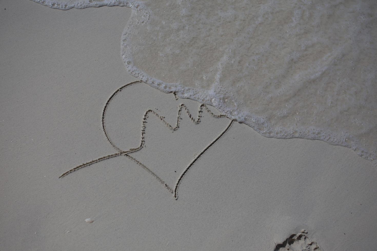 hearts drawn on the sand of a beach photo