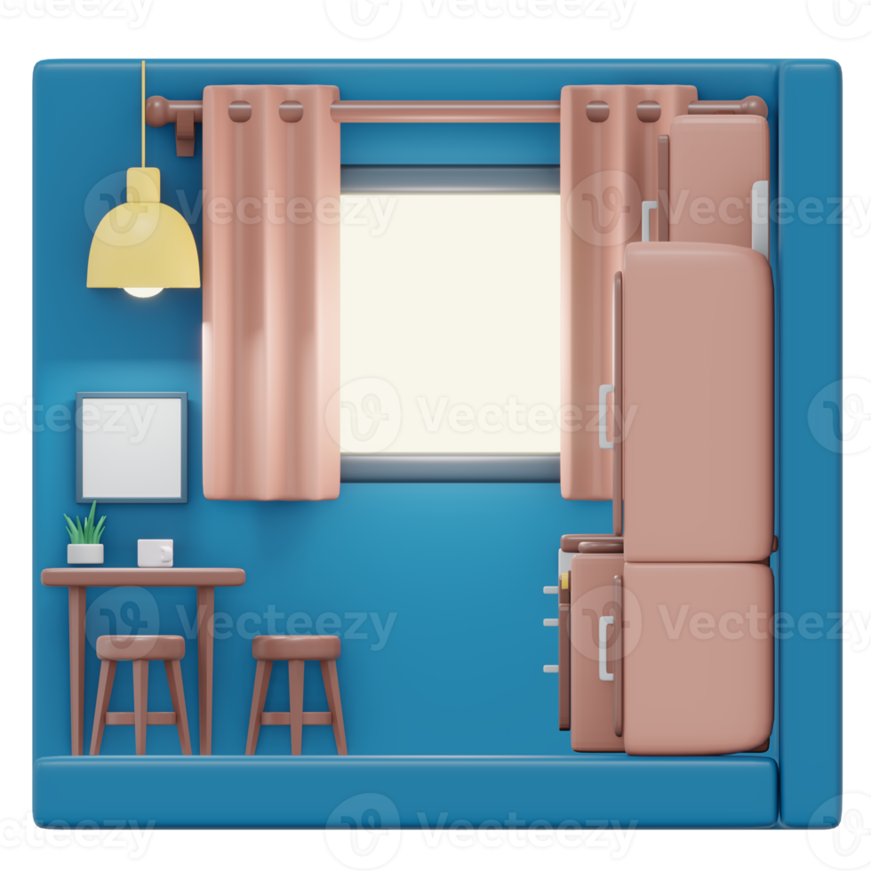 Juego de muebles de mostrador de cocina interior 3D Render png