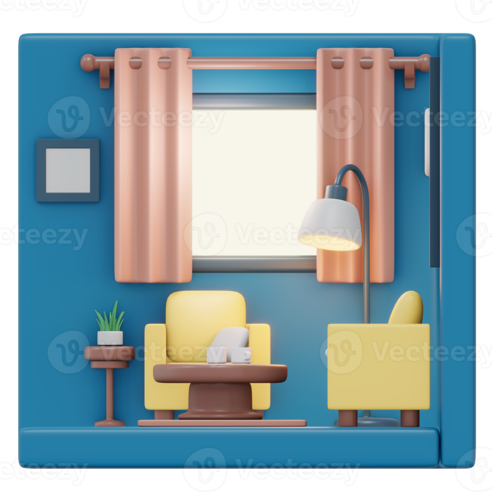 vista isometrica del soggiorno moderno interno 3d rendering png