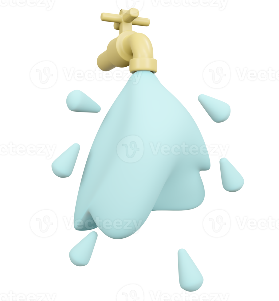 3D-Darstellung von laufendem Leitungswasser isoliert auf weißem Hintergrund Konzept der Reinigung von Hygiene und Gesundheit. 3D-Renderillustration minimaler Cartoon-Stil. png