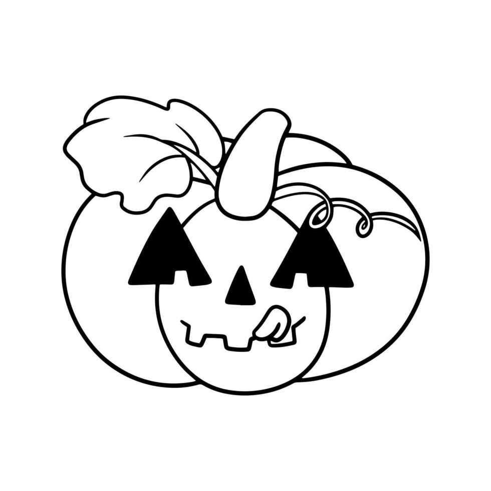 Monochrome picture, Halloween pumpkin with cartoon-style emotions, pumpkin character licking, vector illustration on white background