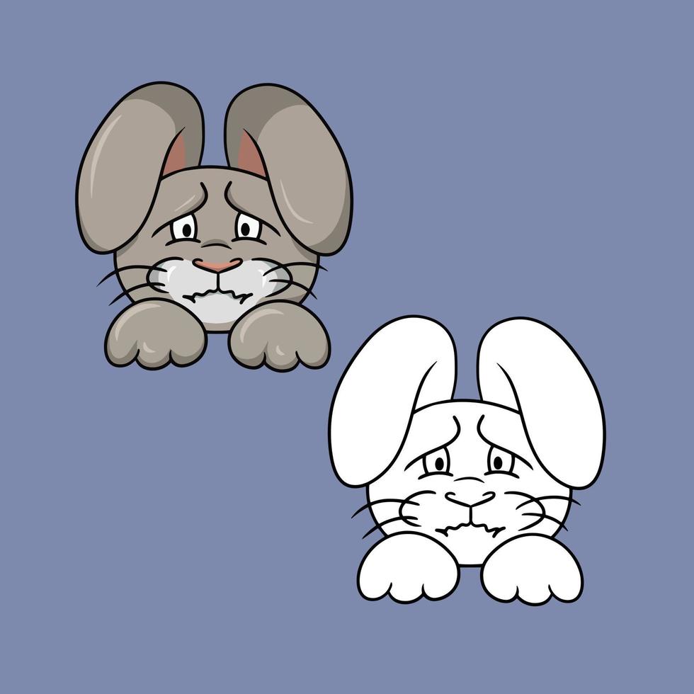 Set of pictures, Offended, sad rabbit, animal emotions, dissatisfied hare, vector illustration in cartoon style on a colored background