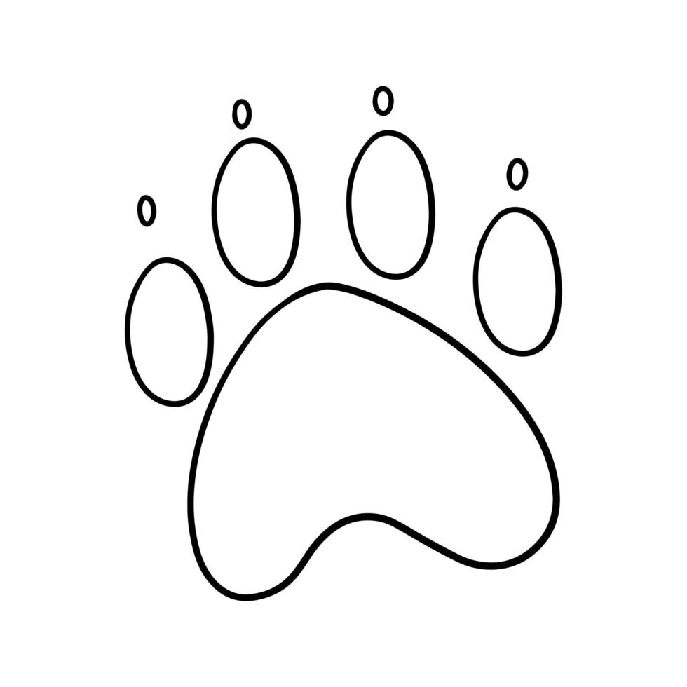 Monochrome picture, Large paw print of an animal, vector illustration in cartoon style on a white background