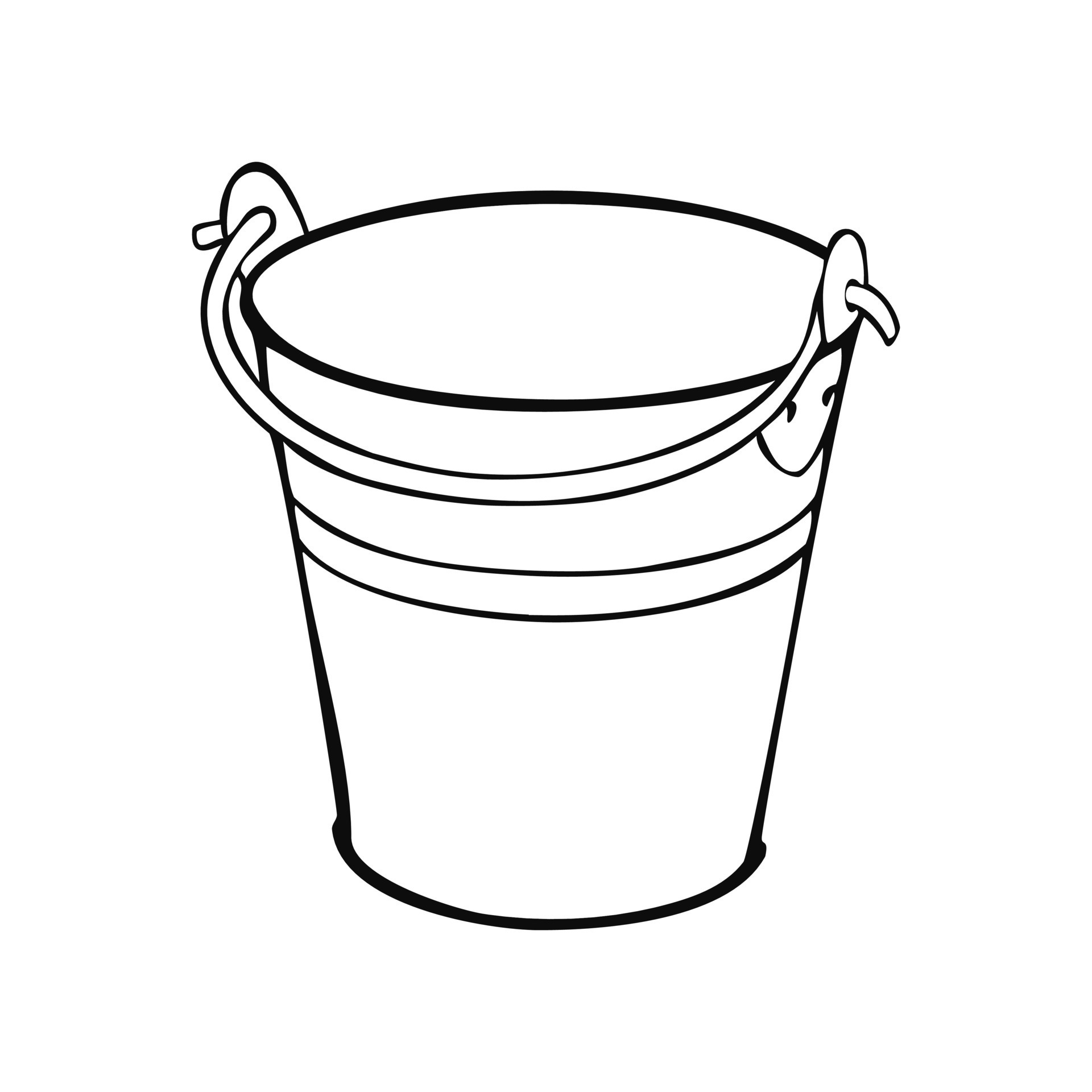 Metal bucket with handle, vector monochrome illustration on white