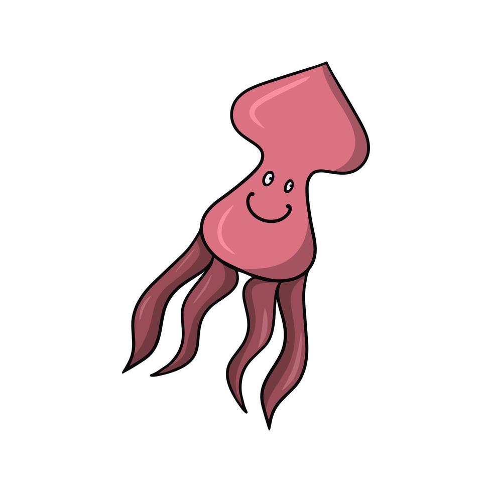 The character Red squid swims, sea life, vector illustration in cartoon style on a white background