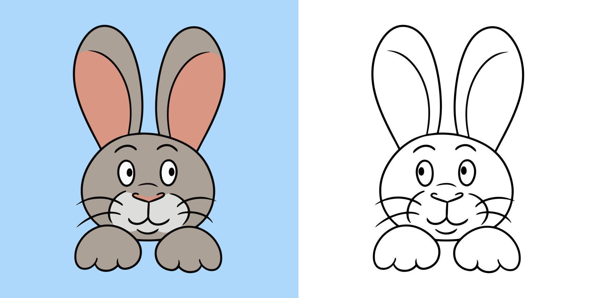 Horizontal picture set, Funny cute rabbit, smiling, vector illustration in cartoon style for coloring book
