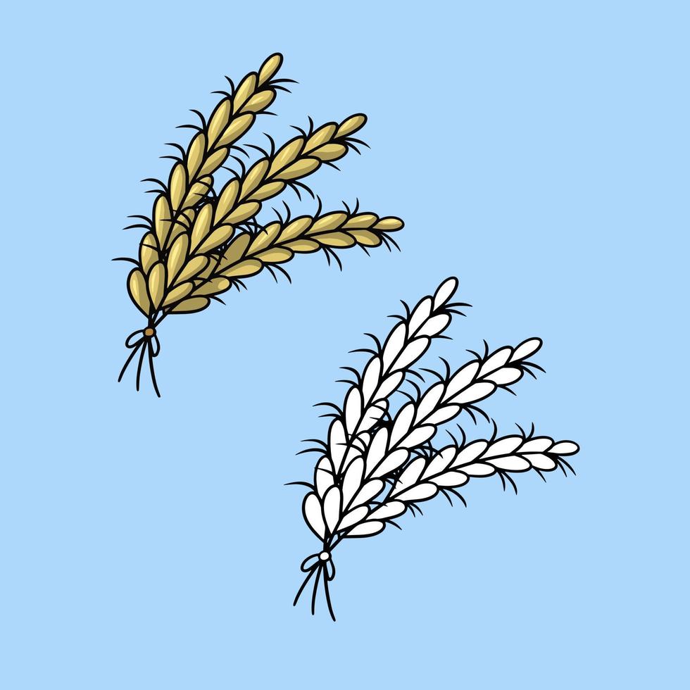 A set of pictures, Several yellow ripe ears, rye cereals, vector cartoon illustration on a colored background