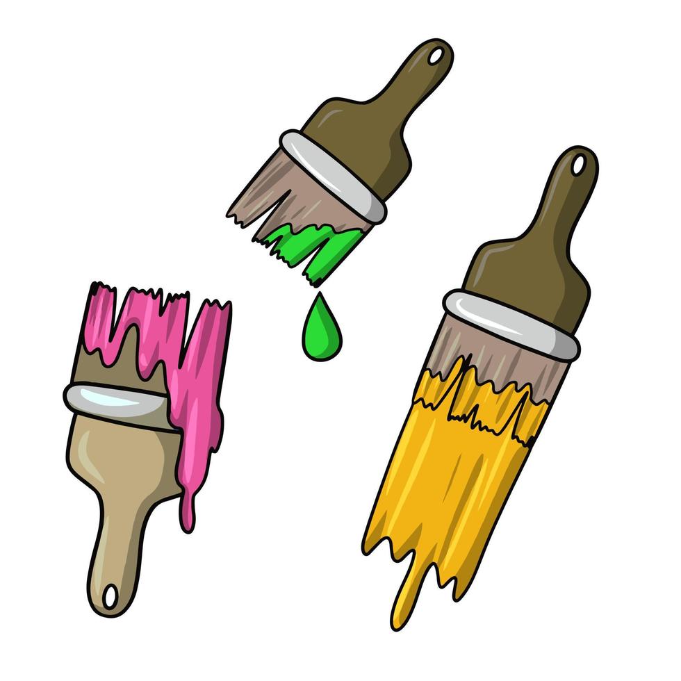 A set of pictures, wide brushes with different colors, a drawing tool, a vector illustration in cartoon style on a white background