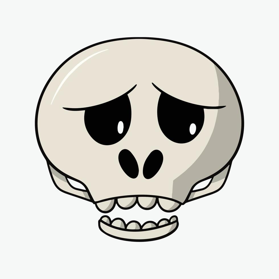 personaje triste, lindo cráneo de dibujos animados para unas vacaciones, ilustración vectorial en estilo de dibujos animados sobre un fondo blanco vector