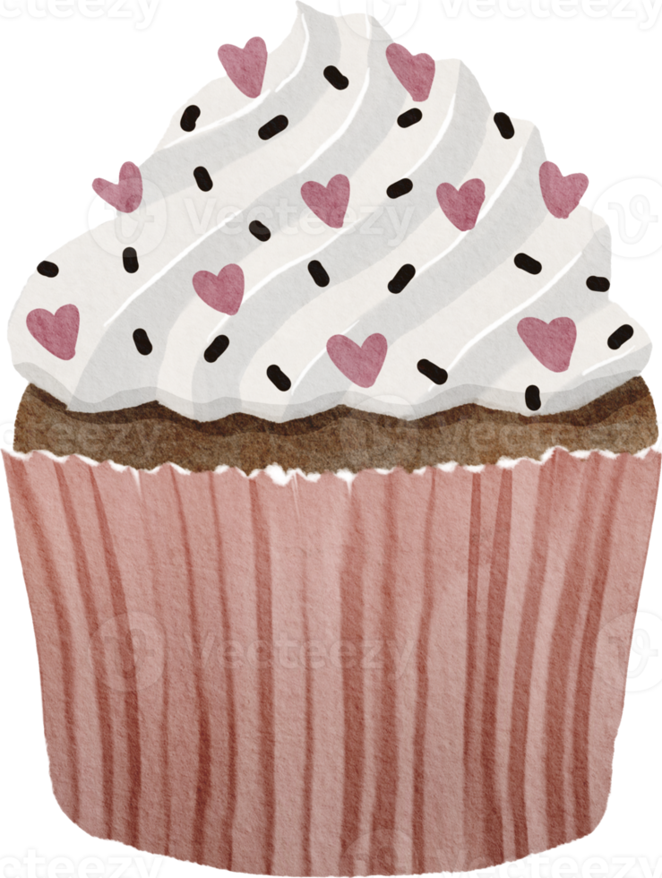 Hand drawn watercolor cupcake png