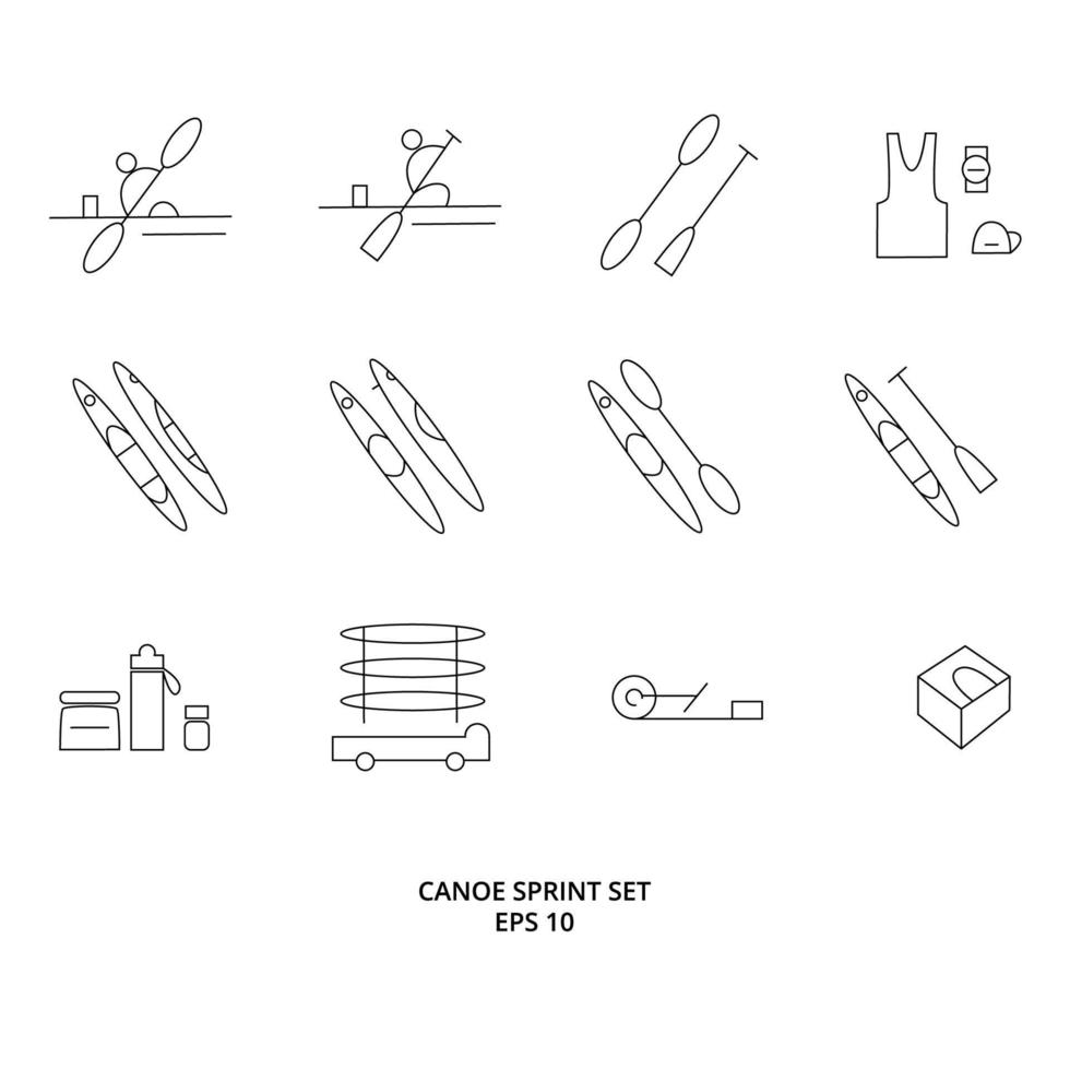 Canoe sprint sport outline icon set vector