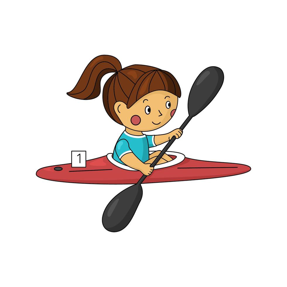 Girl paddling on racing kayak. Canoe sprint sport vector illustration.