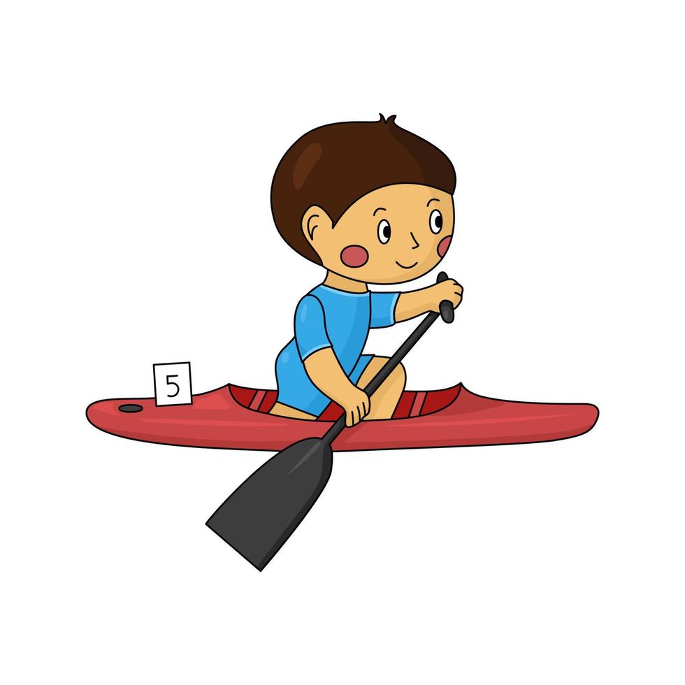 Boy paddling sprint canoe. Vector illustration.