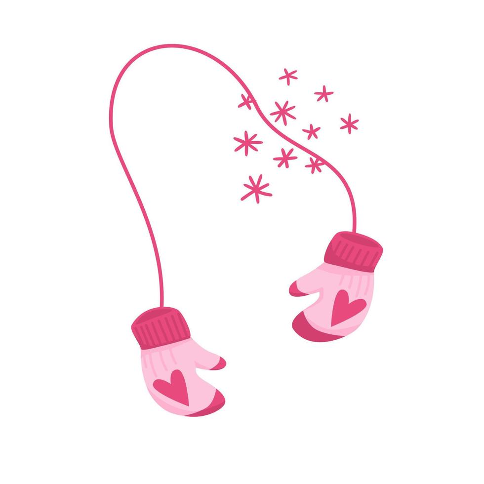Winter cute knitted mittens with hearts. vector