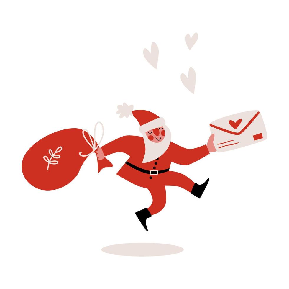 Santa Clause with letter and gift bag. vector