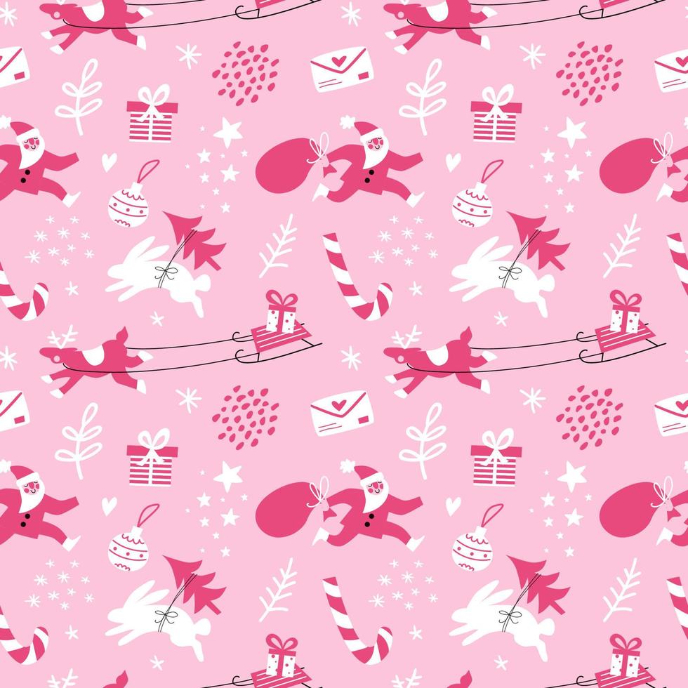 Christmas pink seamless pattern with Santa Claus. vector