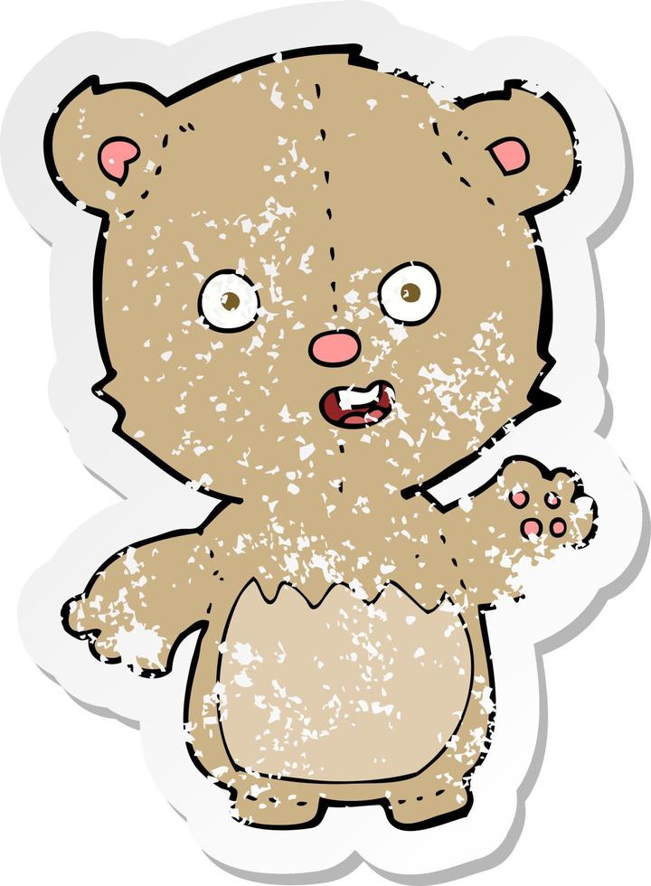 pegatina retro angustiada de un oso de peluche de dibujos animados vector