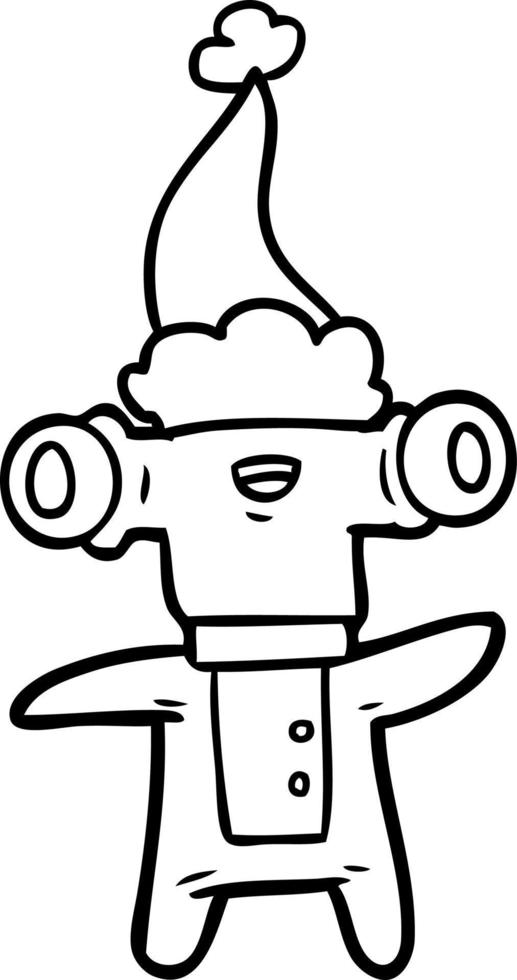 dibujo de línea amigable de un extraterrestre con sombrero de santa vector