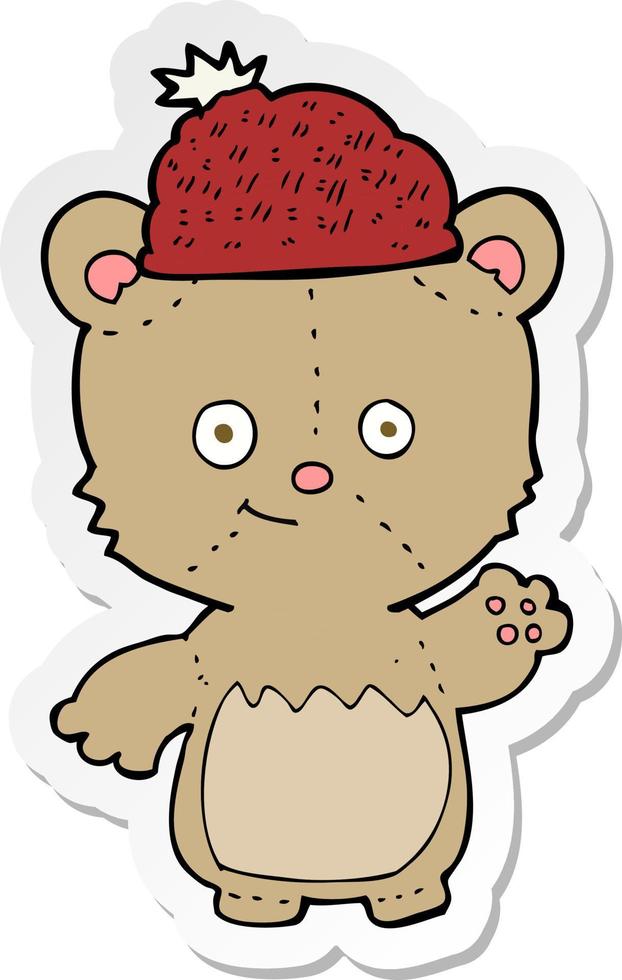 sticker of a cartoon bear in hat vector