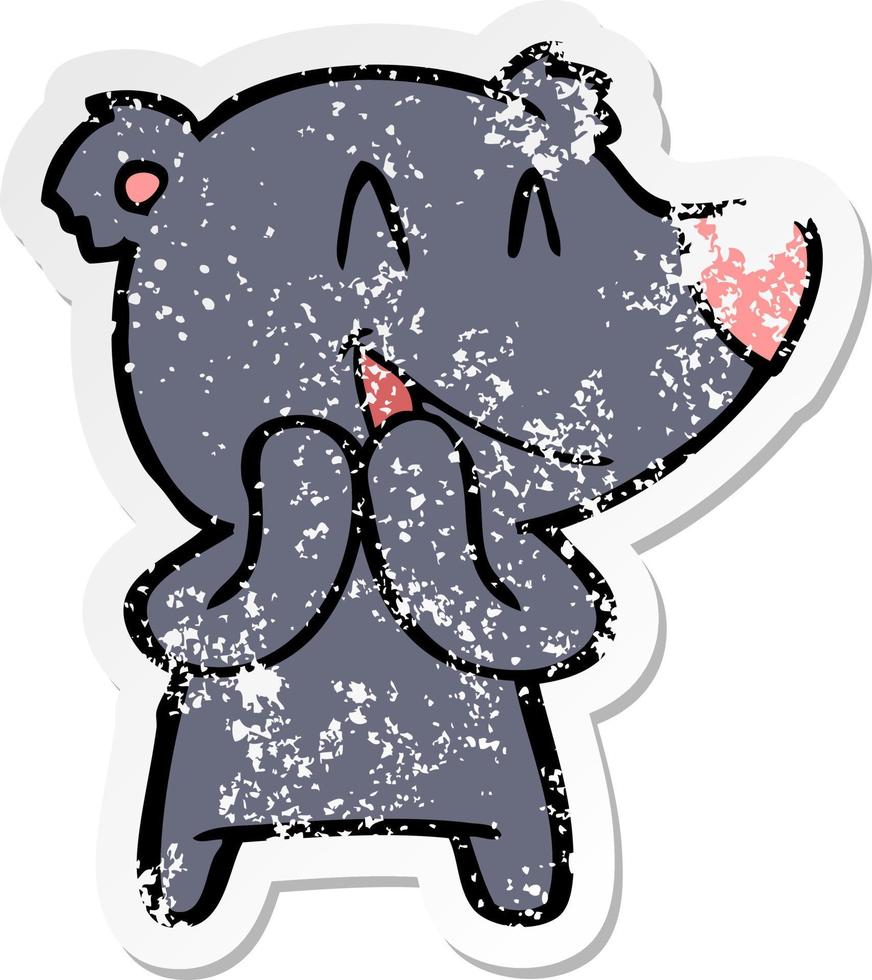 distressed sticker of a laughing bear cartoon vector